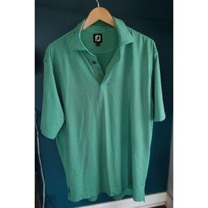 FootJoy Shirt Men Large Teal Black Stripe Golf Polo XL Lightweight